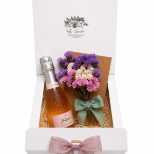 Kit regalo botella vino prosseco rosé y ramillete flor