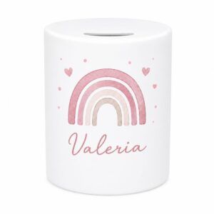 Regalos personalizados para momentos especiales – kit Quiero – hucha cerámica arcoíris personalizada